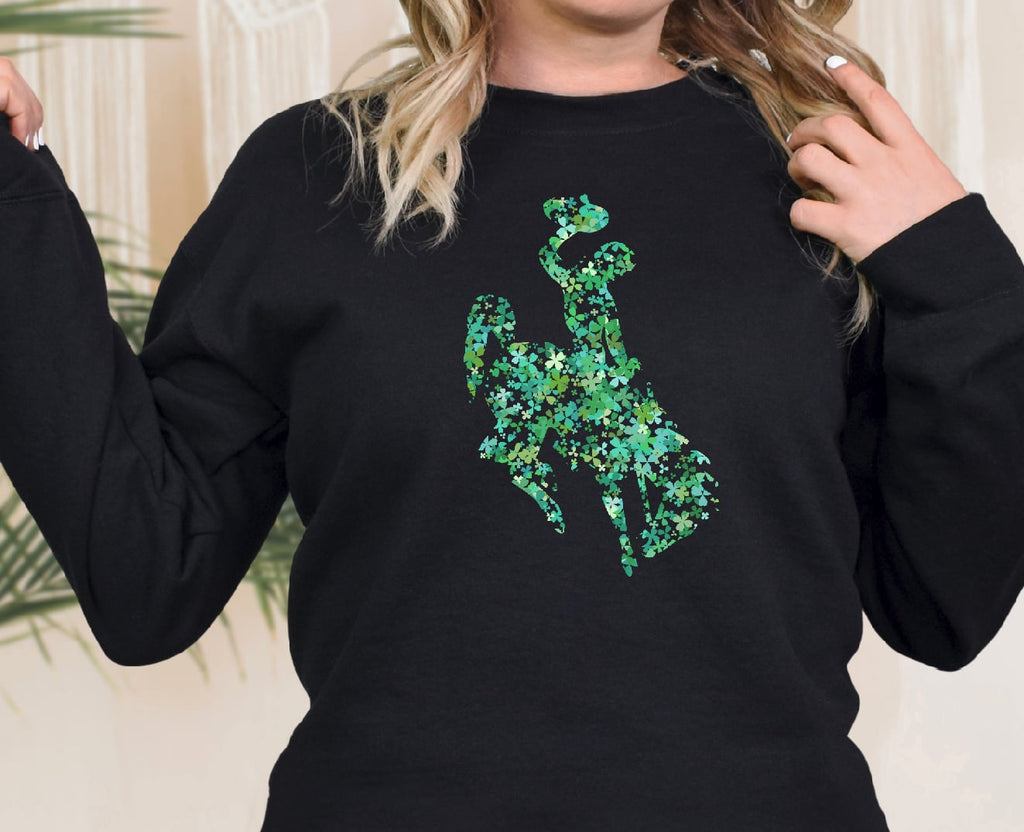 Clover Wyoming Bucking Horse Crewneck in White or Black