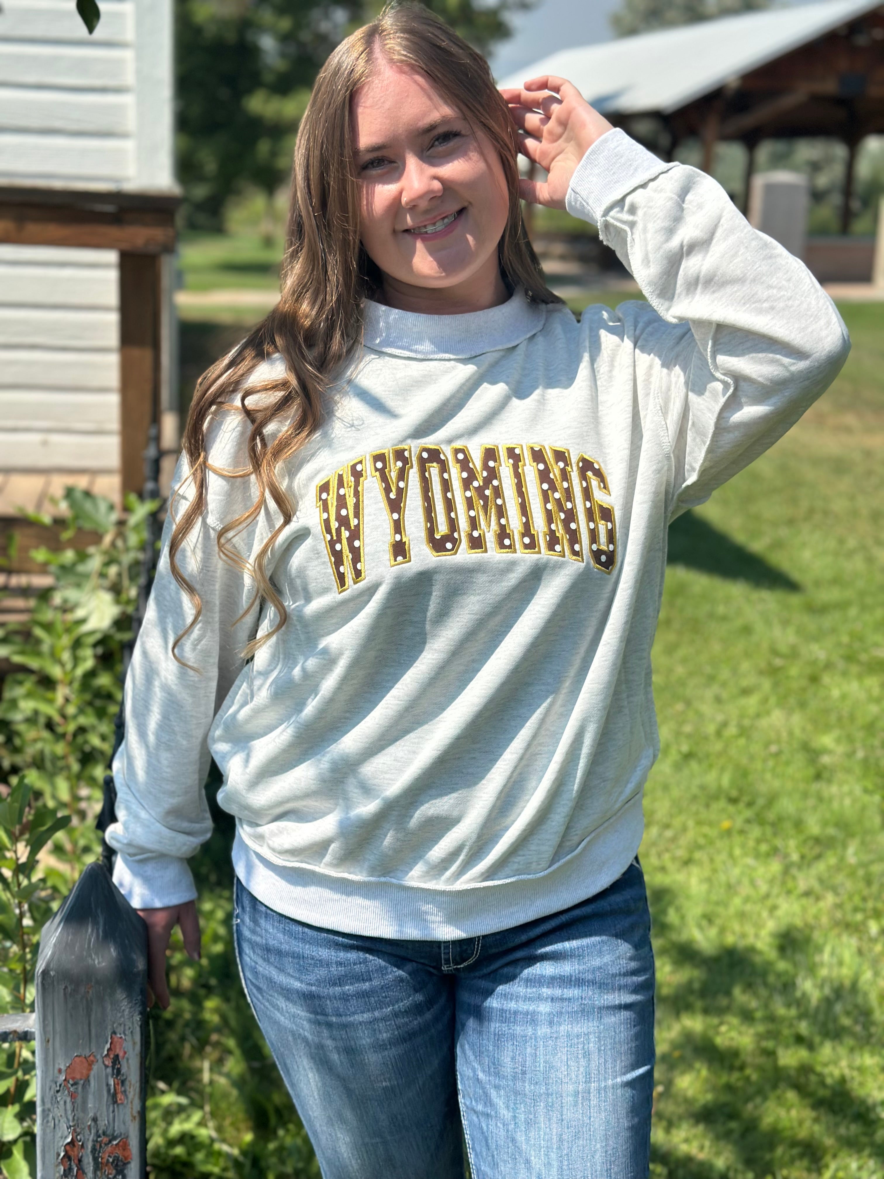Wyoming Polka Dot applique Embroidery Mock Neck