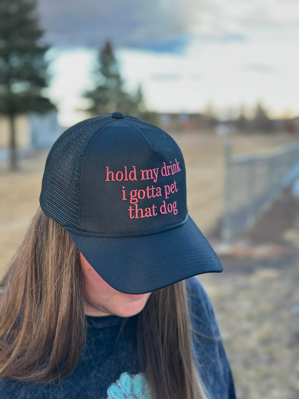 Embroidered Hold my drink while I pet this dog OTTO Hat