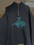Quarter Zip teal bucking bronc Pullover