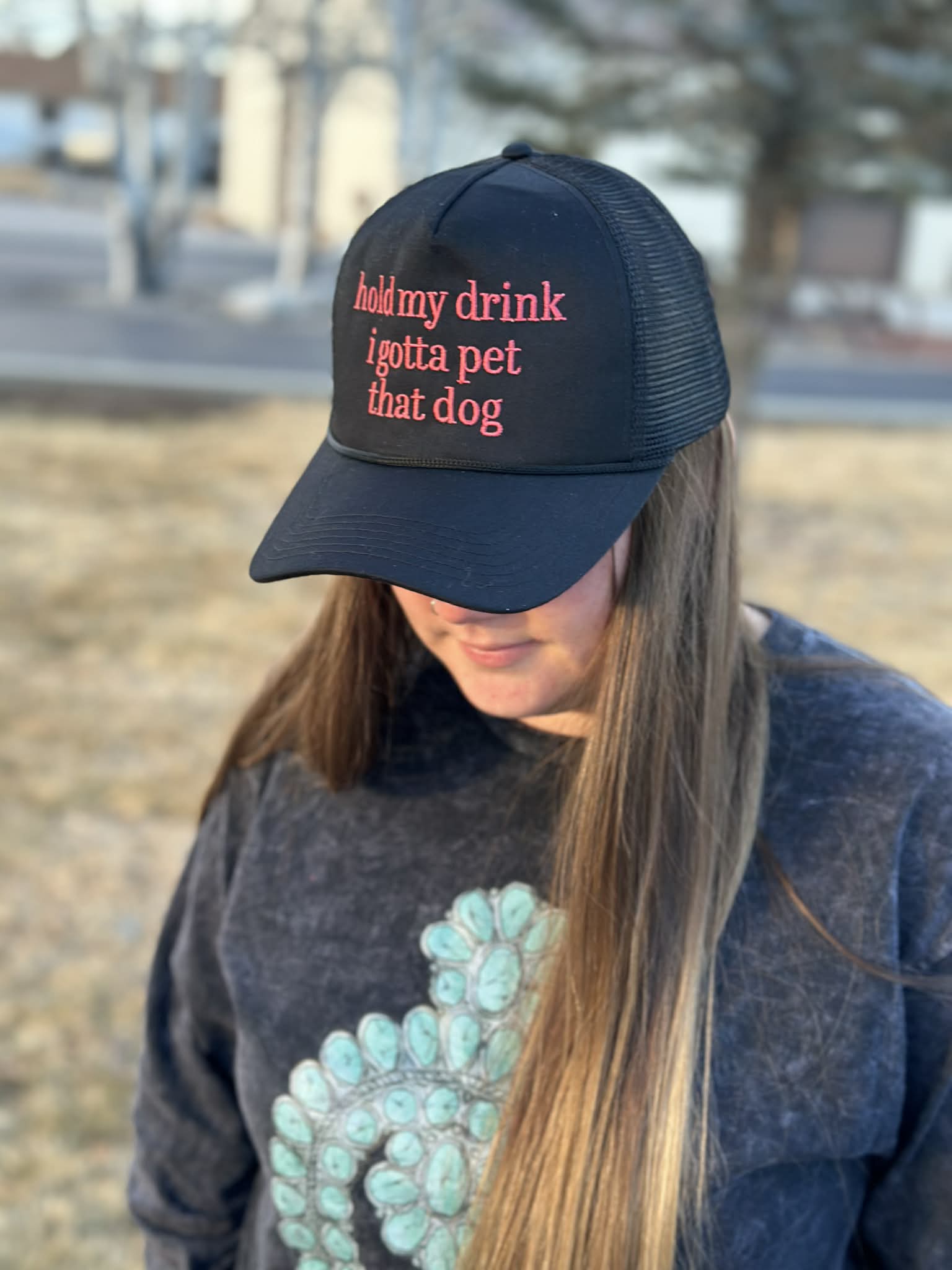 Embroidered Hold my drink while I pet this dog OTTO Hat