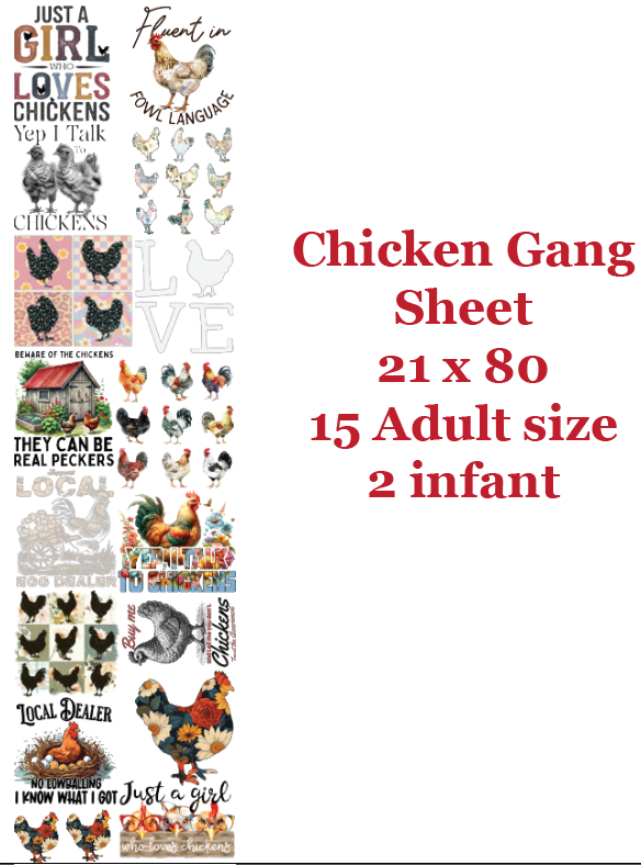 Chickens Premade DTF Gang Sheet 21 x 80