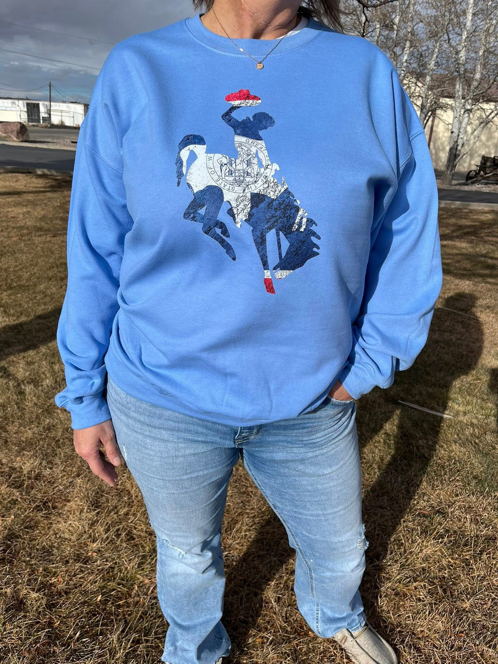 WYOMING varsity Red, white, and blue Crewneck