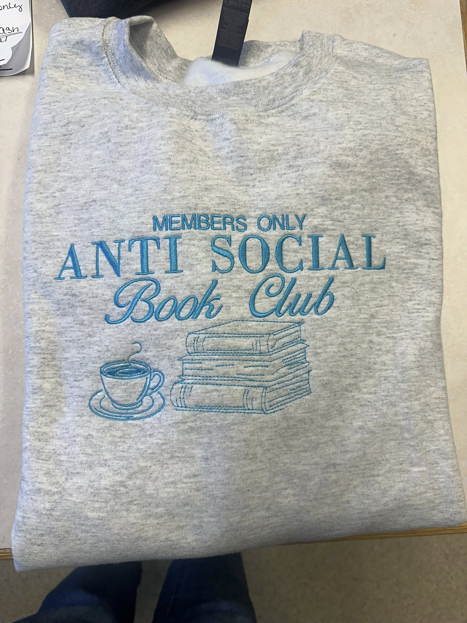 Embrodiered Members only Anti Social Book Club