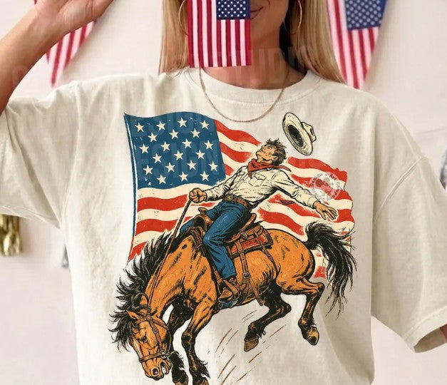 Bucking Bronc American Flag Comfort Colors T-Shirt