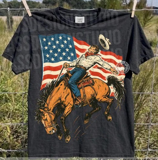Bucking Bronc American Flag Comfort Colors T-Shirt