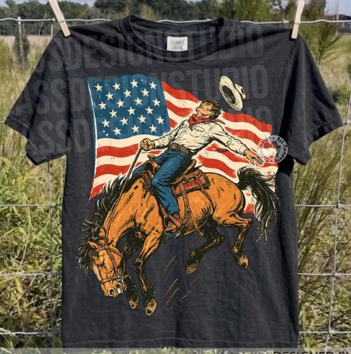 Bucking Bronc American Flag Comfort Colors T-Shirt