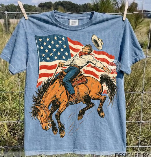 Bucking Bronc American Flag Comfort Colors T-Shirt