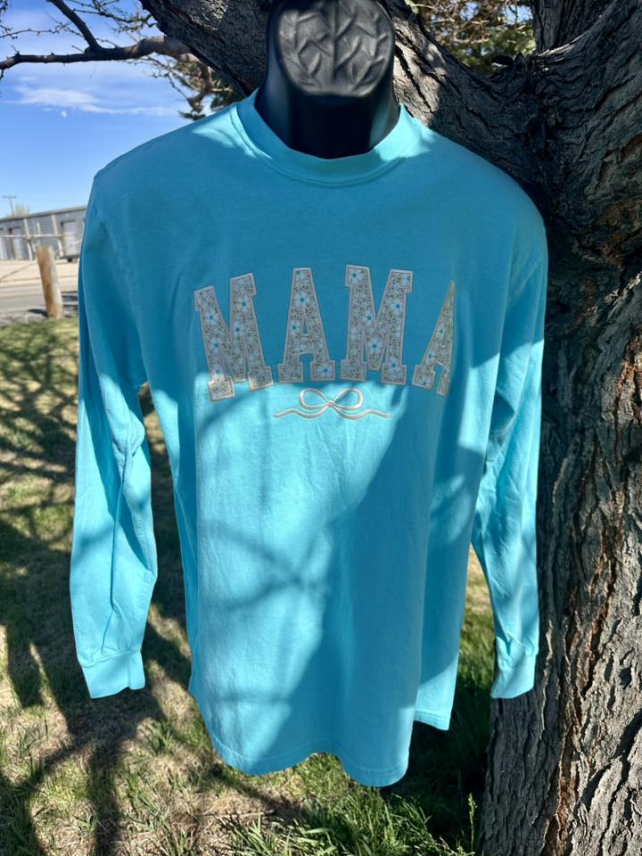 Embroidered Mama Long Sleeve Comfort Colors T-Shirt