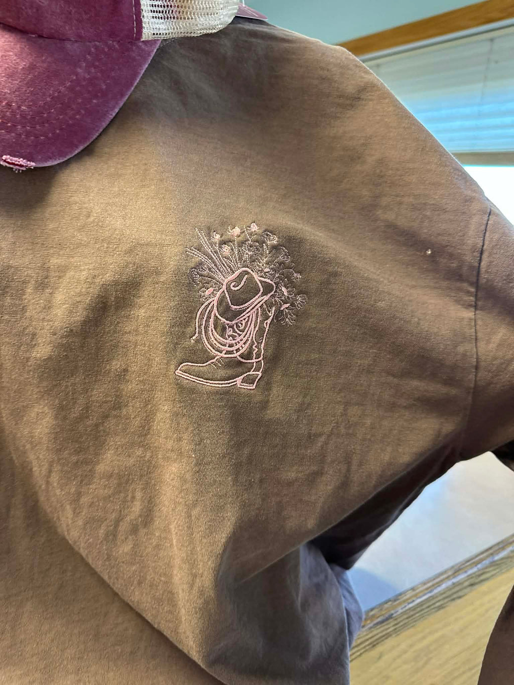 Embroidered Boots and Flowers on Long Sleeve Comfort Colors T-Shirt
