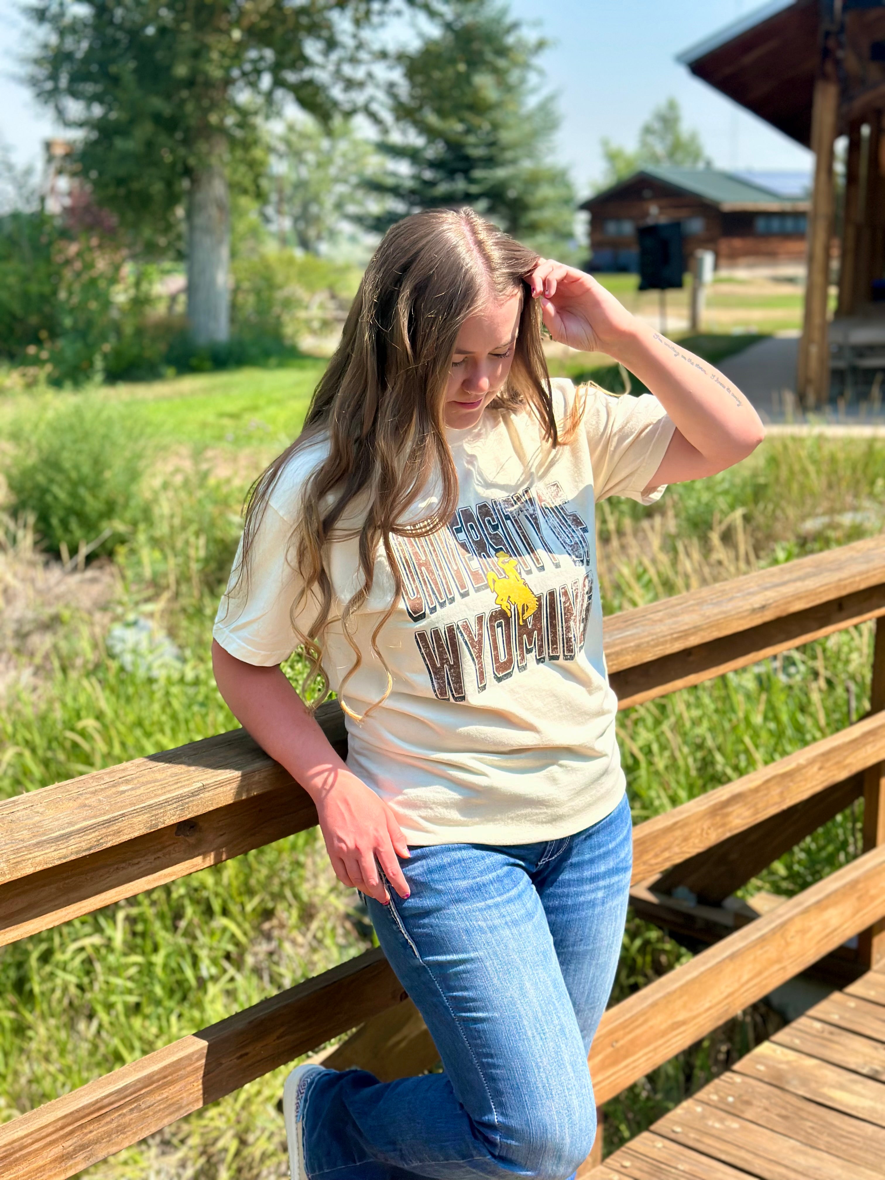 Distressed University of Wyoming Comfort Colors T-Shirt