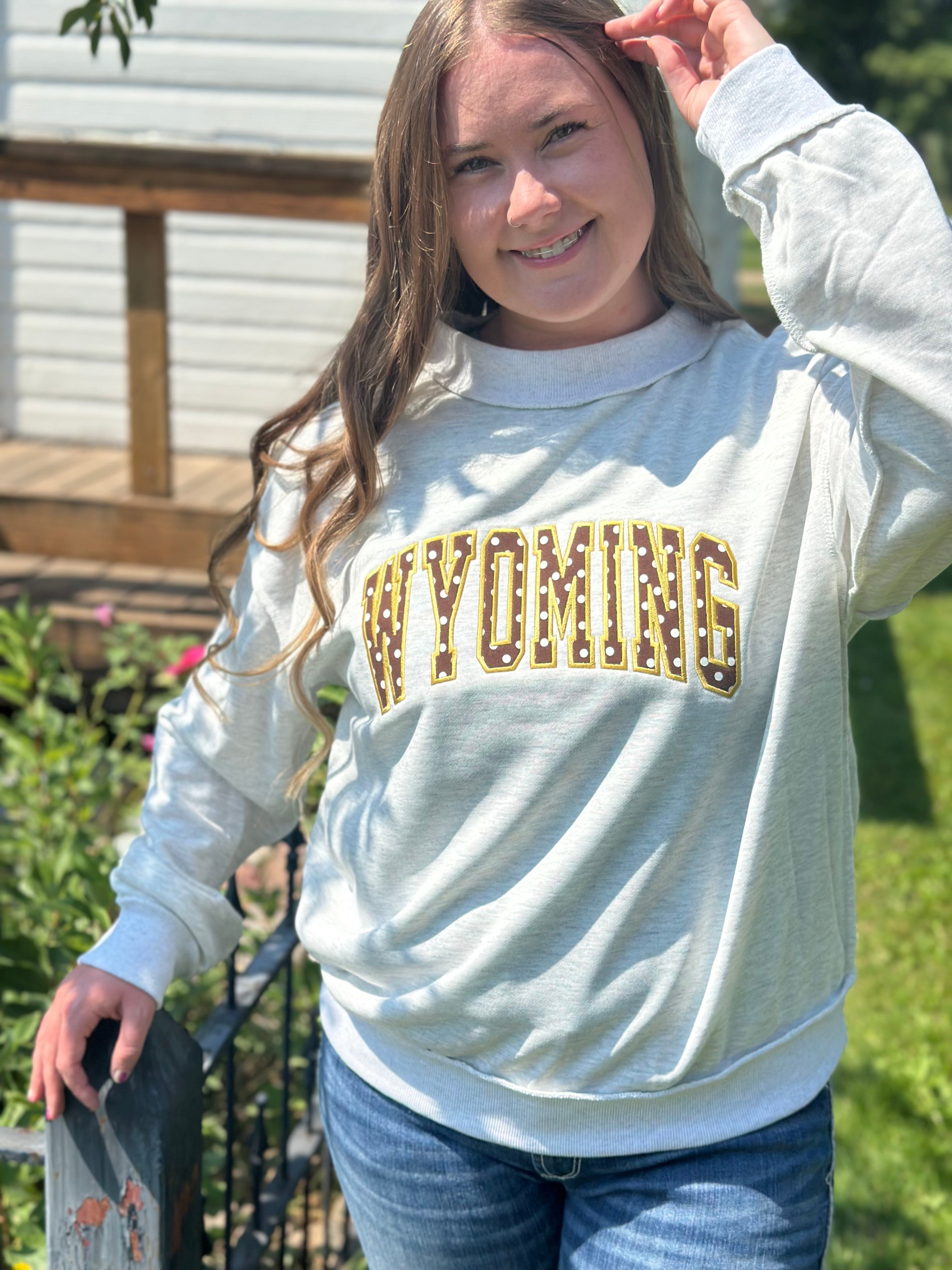 Wyoming Polka Dot applique Embroidery Mock Neck