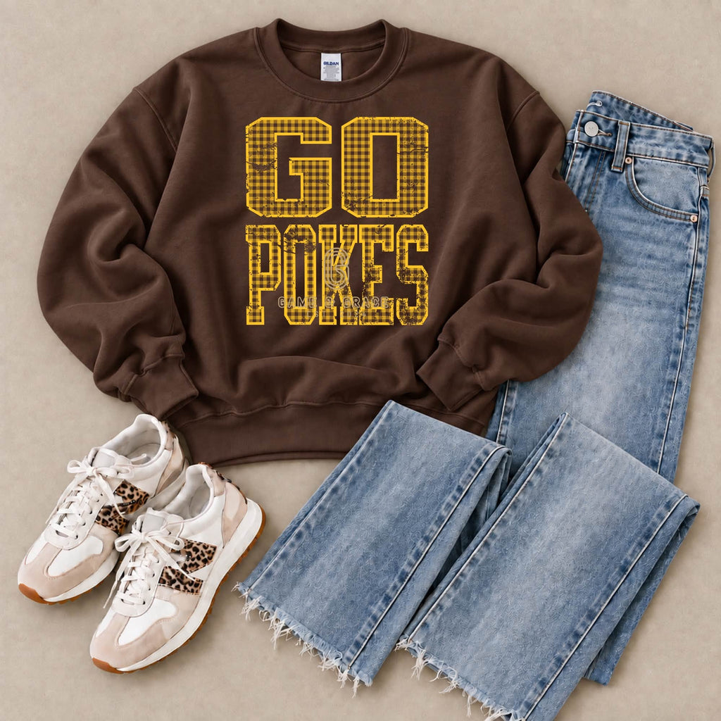 UW or GO POKE Gingham Crewneck