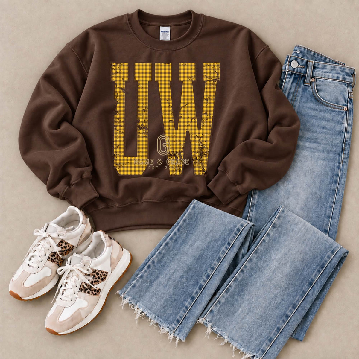 UW or GO POKE Gingham Crewneck