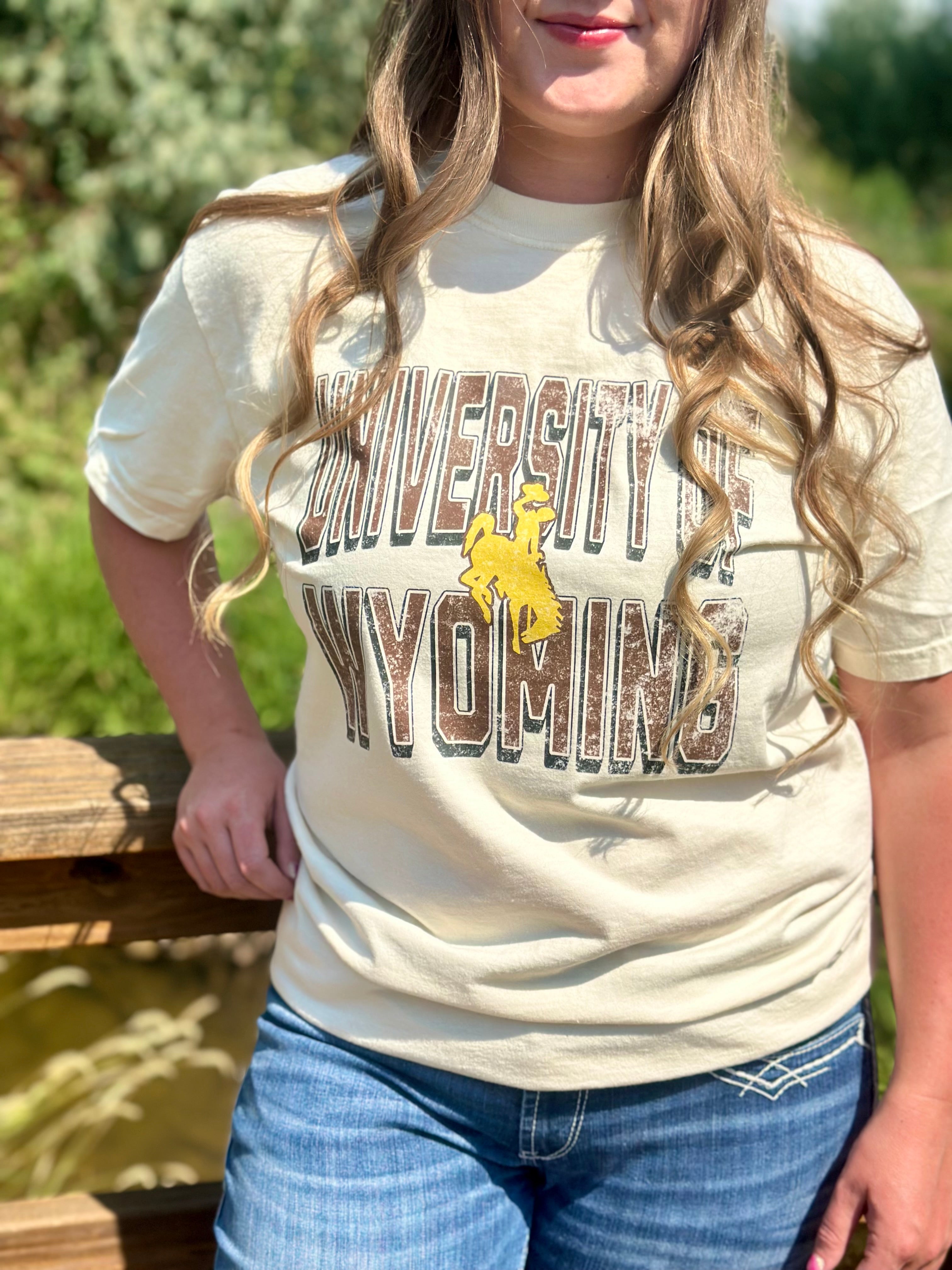 Distressed University of Wyoming Comfort Colors T-Shirt