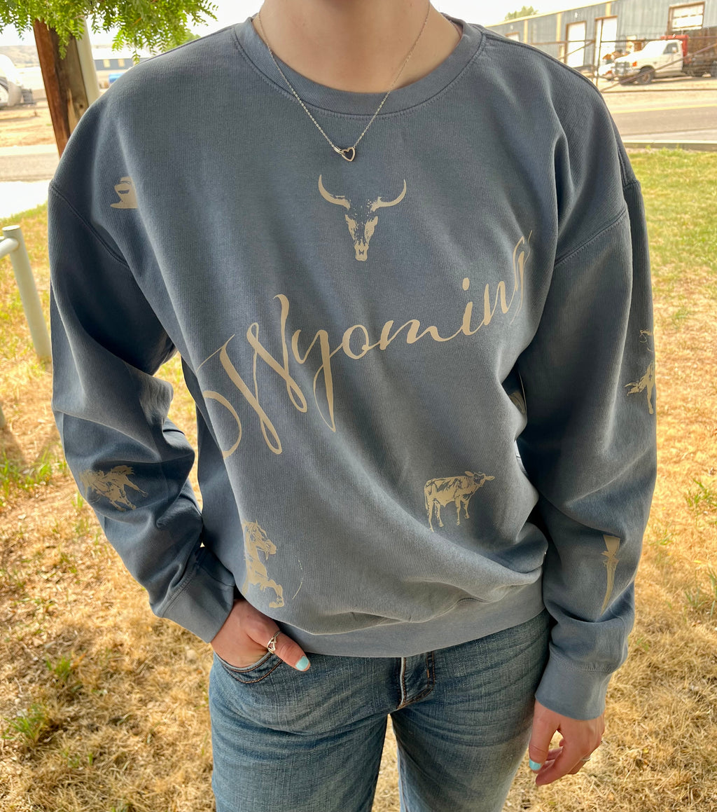 Wyoming Western collage Comfort Colors Crewneck