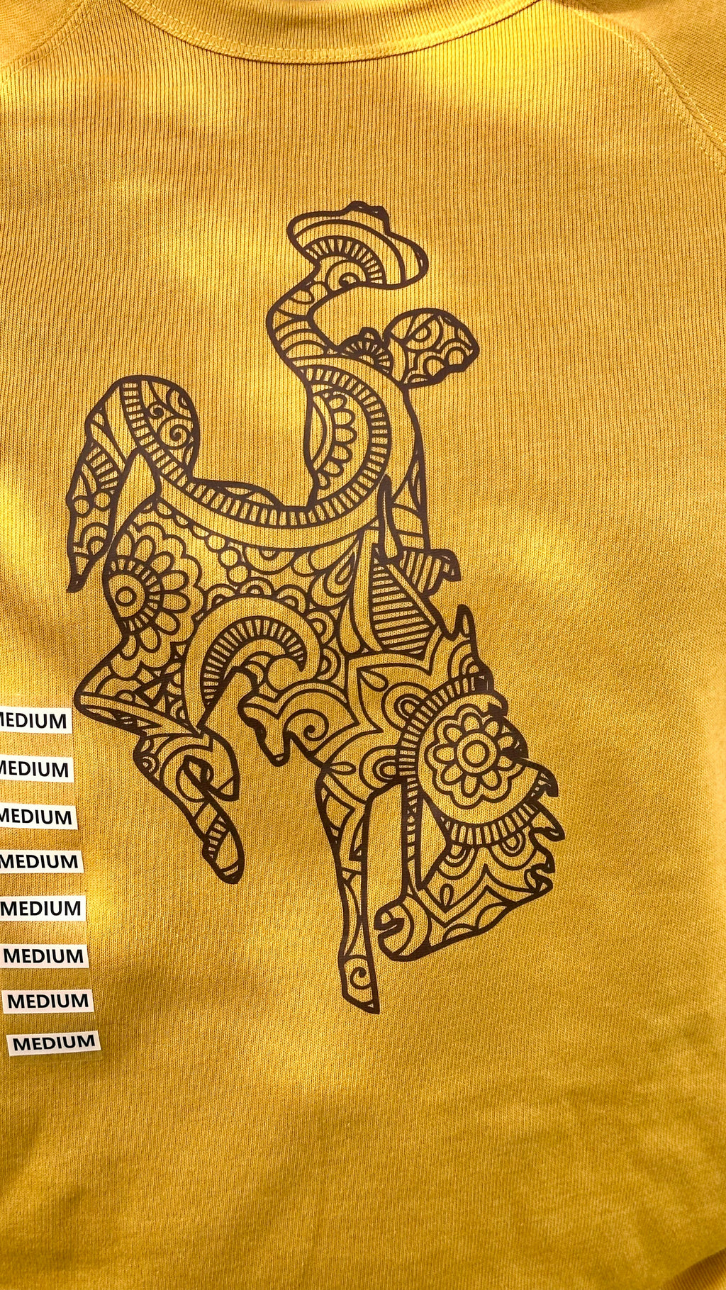 Wyoming Bucking horse on gold long sleeves or crewneck