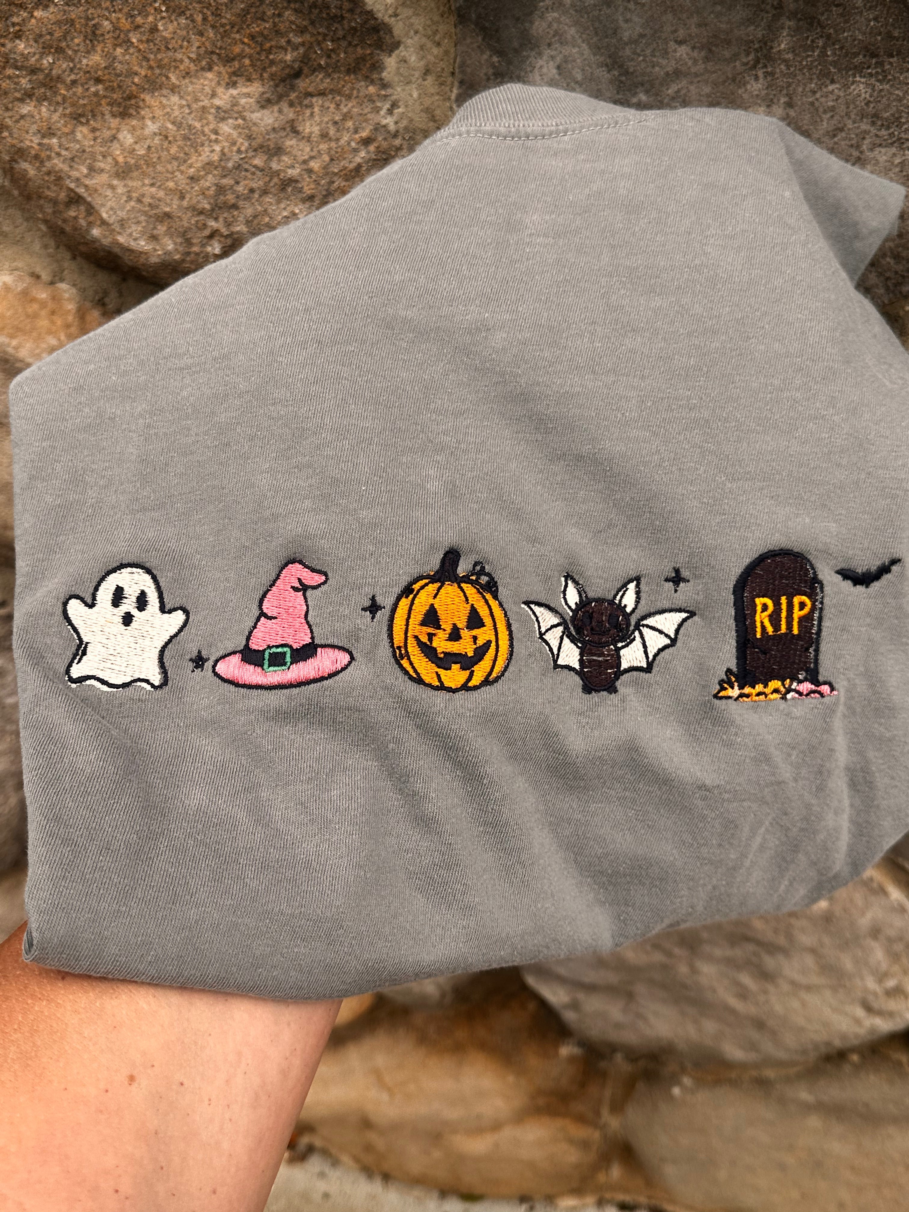 Halloween Line up embroidered Comfort Colors T-shirt