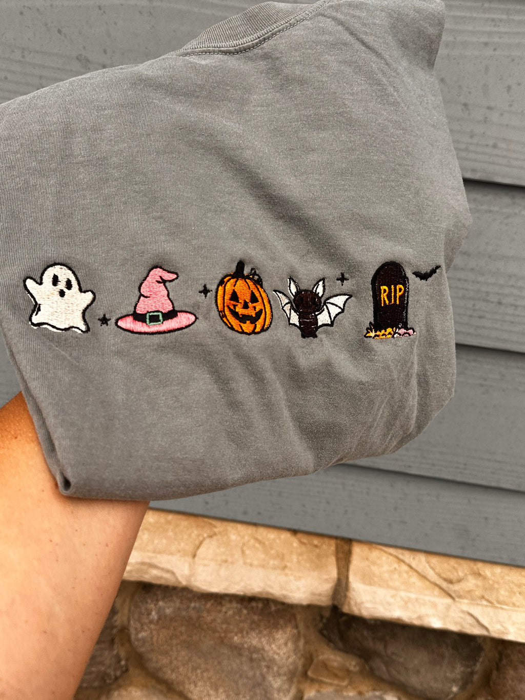 Halloween Line up embroidered Comfort Colors T-shirt