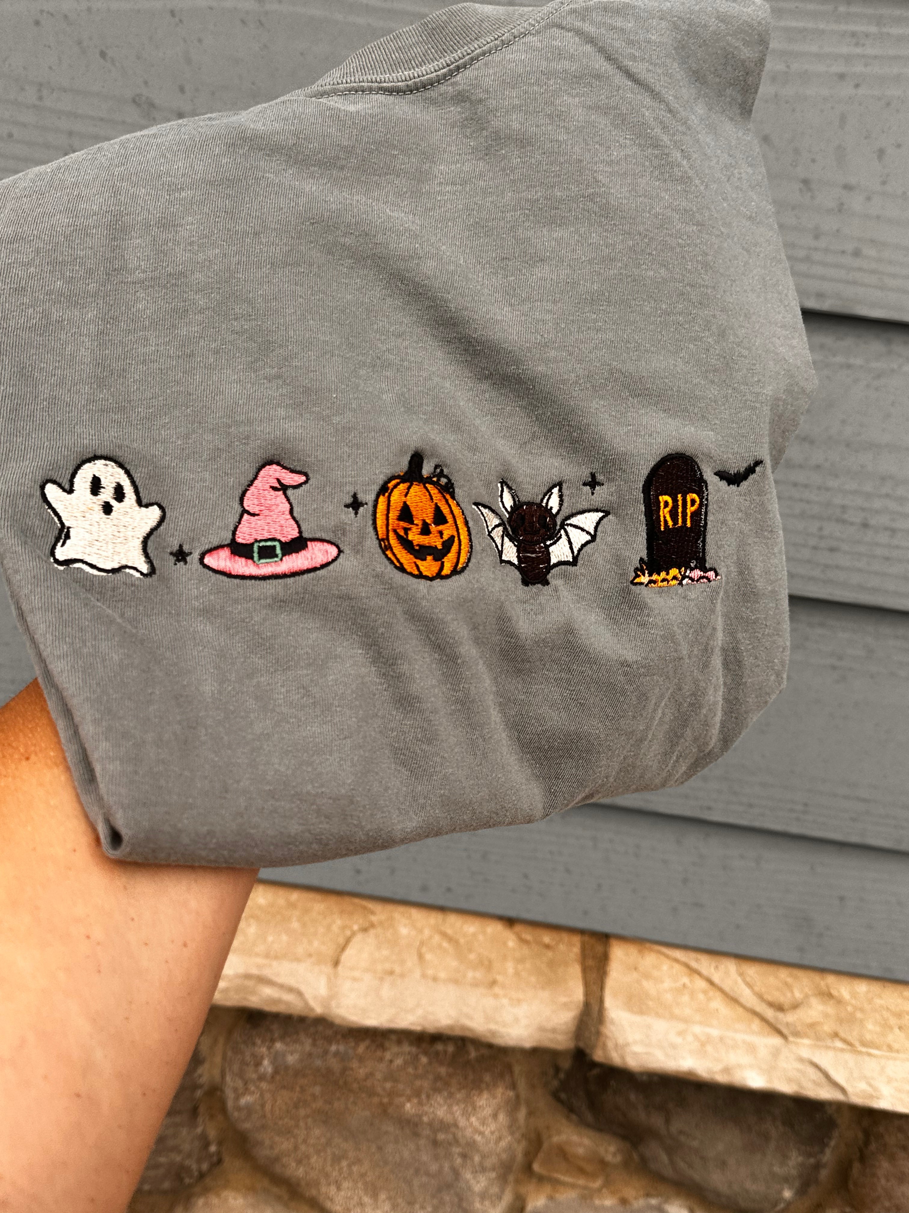 Halloween Line up embroidered Comfort Colors T-shirt