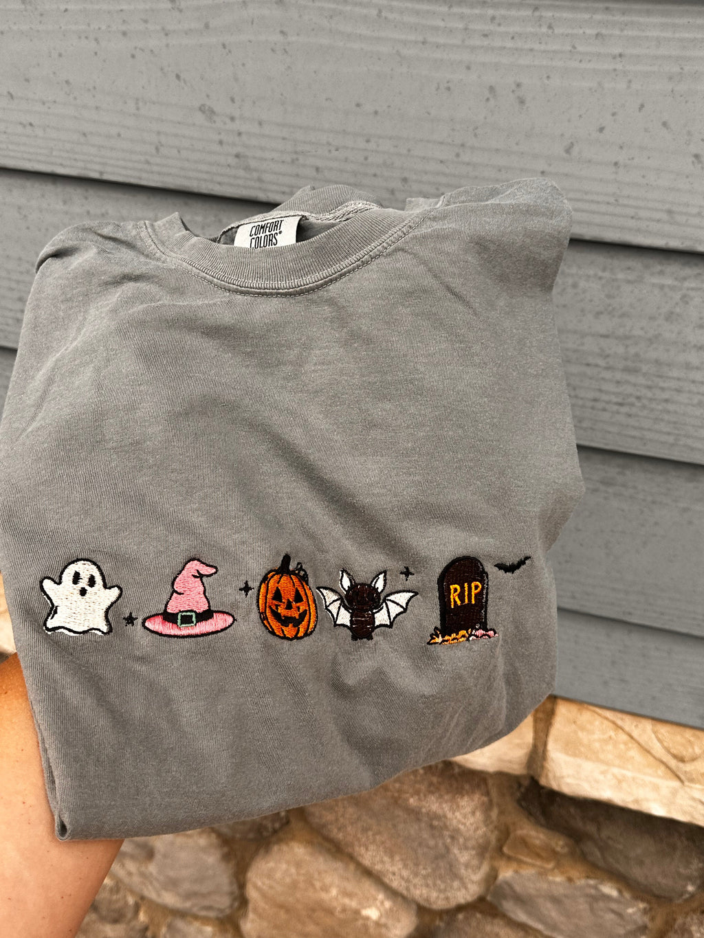 Halloween Line up embroidered Comfort Colors T-shirt