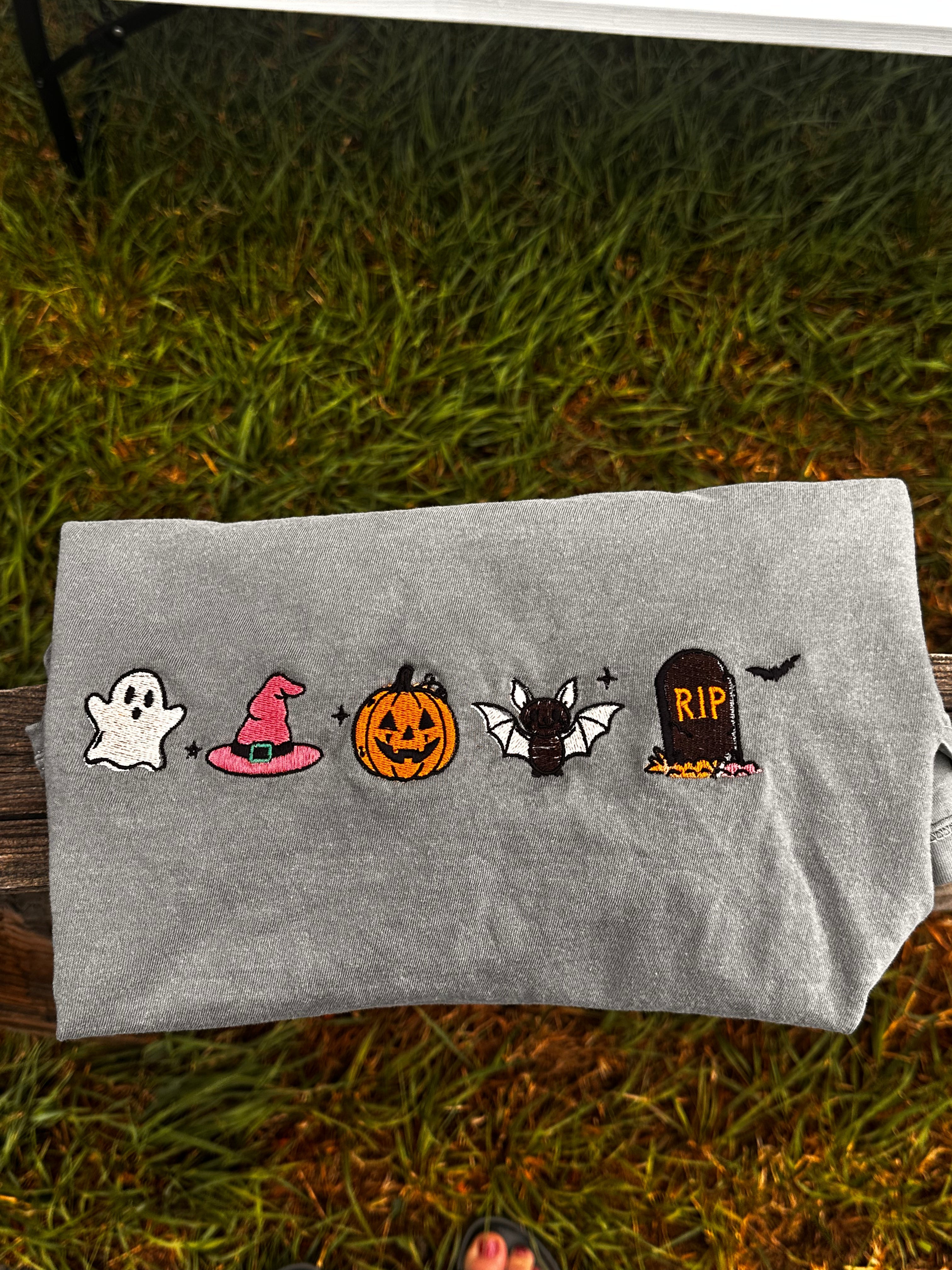 Halloween Line up embroidered Comfort Colors T-shirt