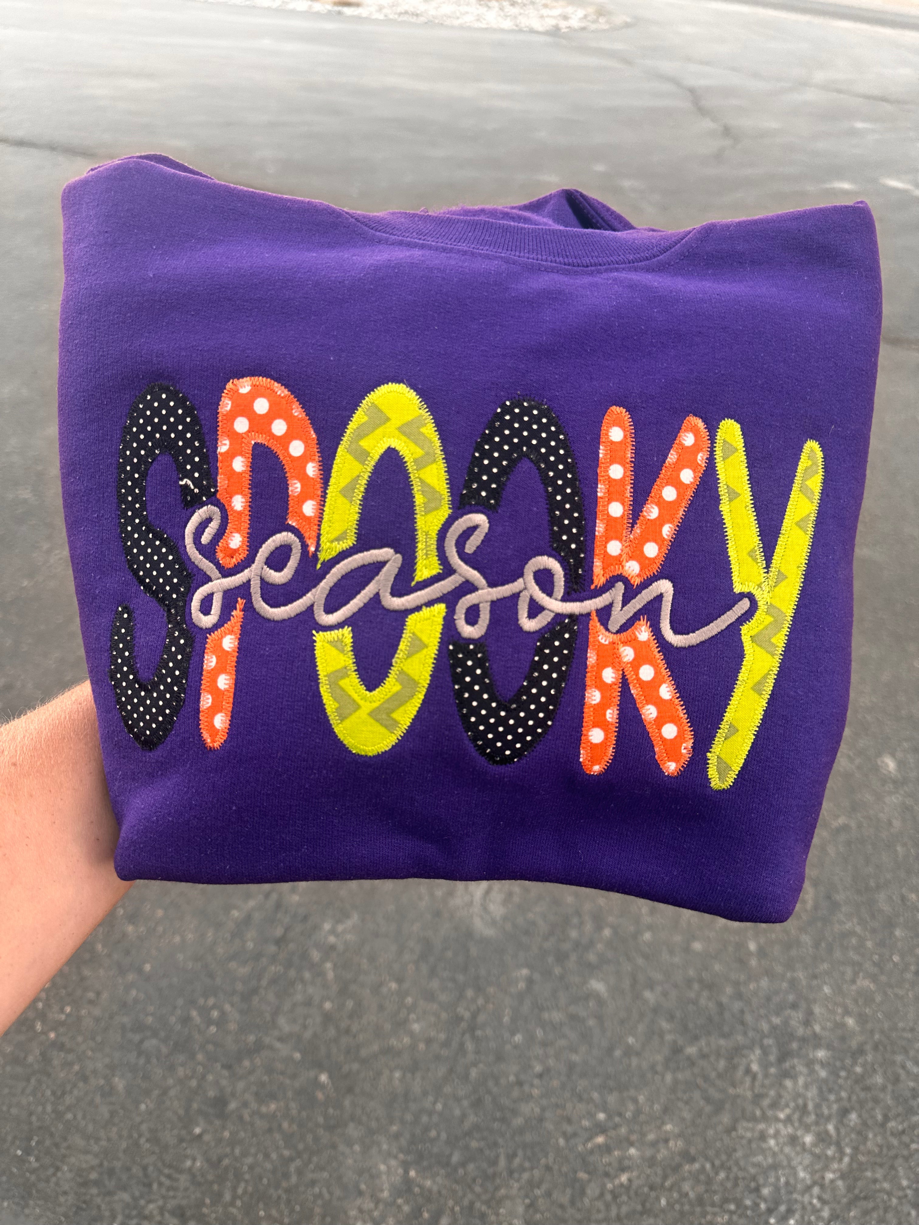 Spooky Season applique embroidered purple crewneck