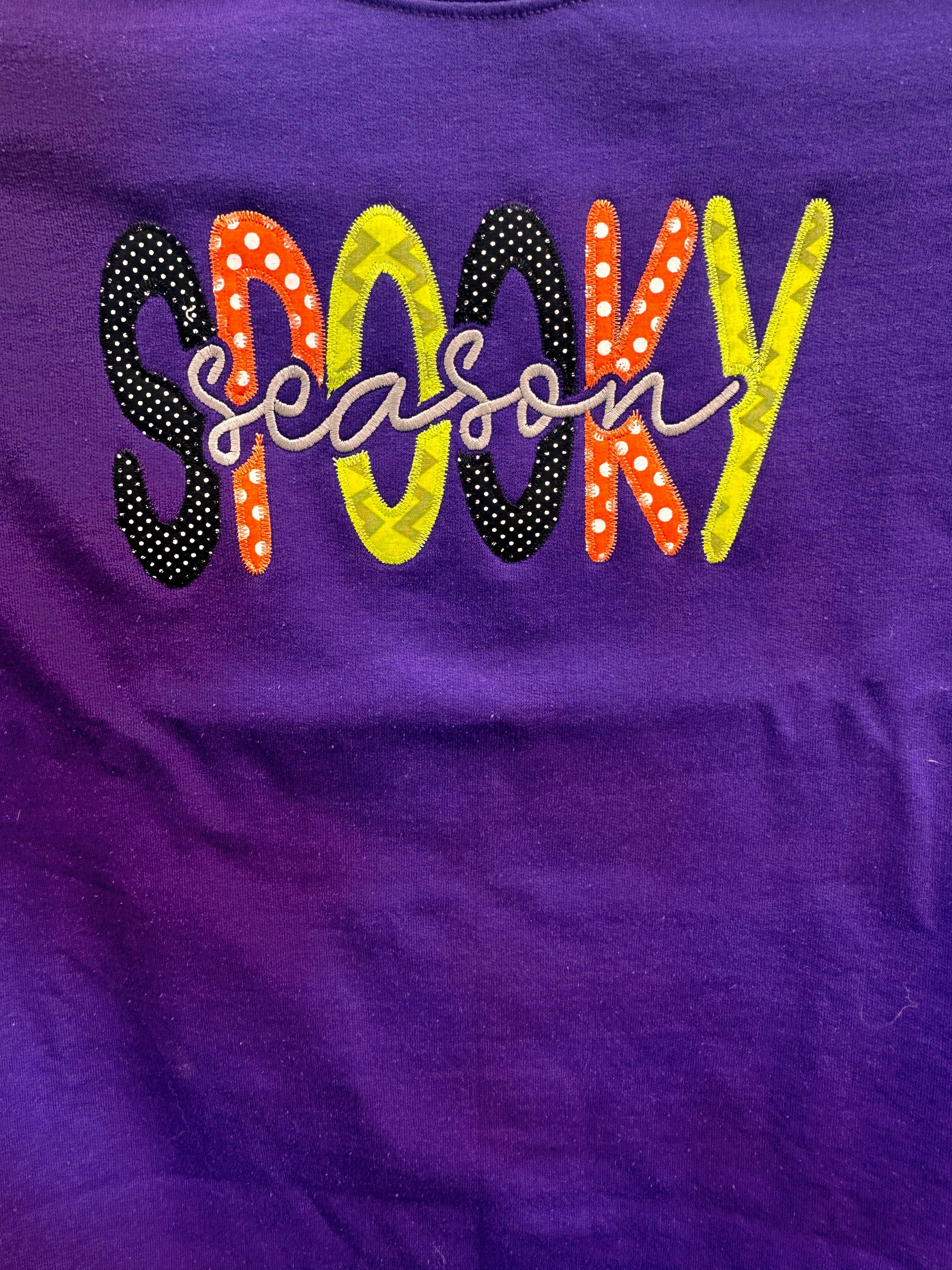 Spooky Season applique embroidered purple crewneck