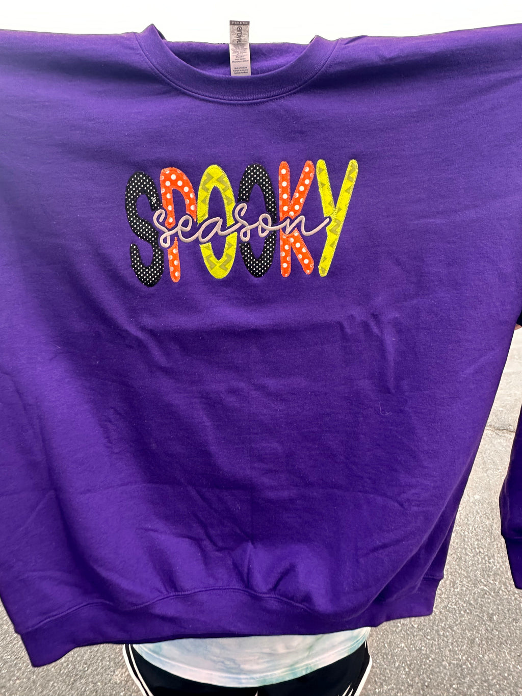 Spooky Season applique embroidered purple crewneck