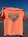 Checkered Ghosts on Neon Orange Comfort Colors T-shirt