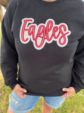 Eagles Maroon and White Glitter Applique Embroidery on Black Crewneck