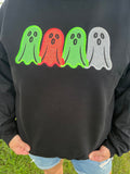 Glow in the Dark Ghost Applied Embroidered on Black Crewneck
