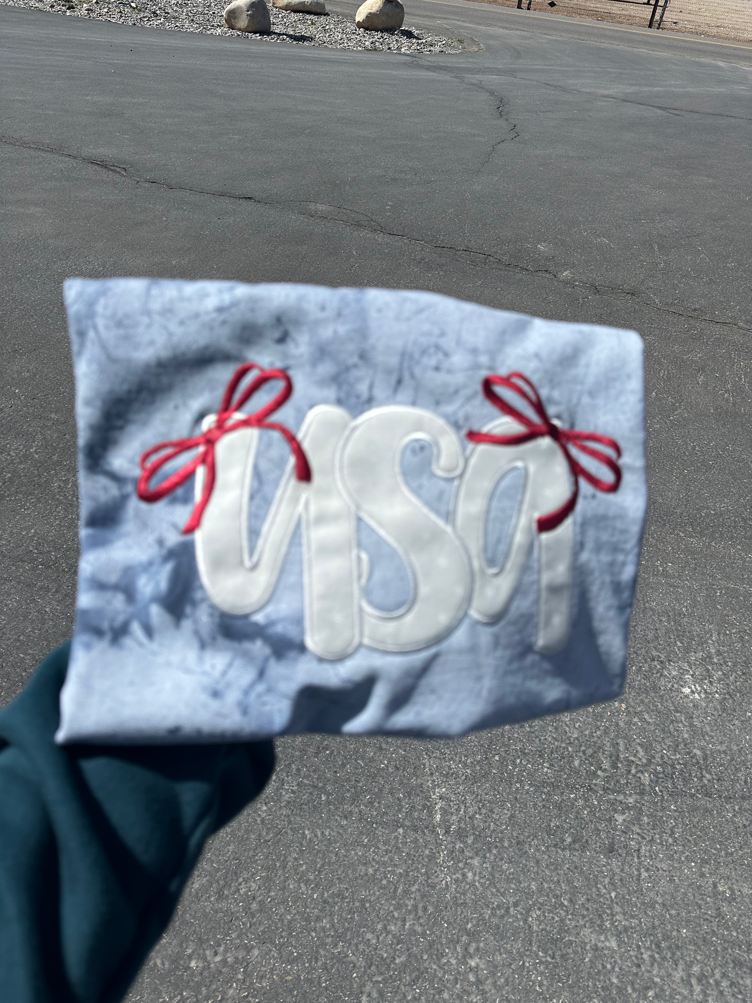 Embroidered USA with bows Comfort Colors T-Shirt