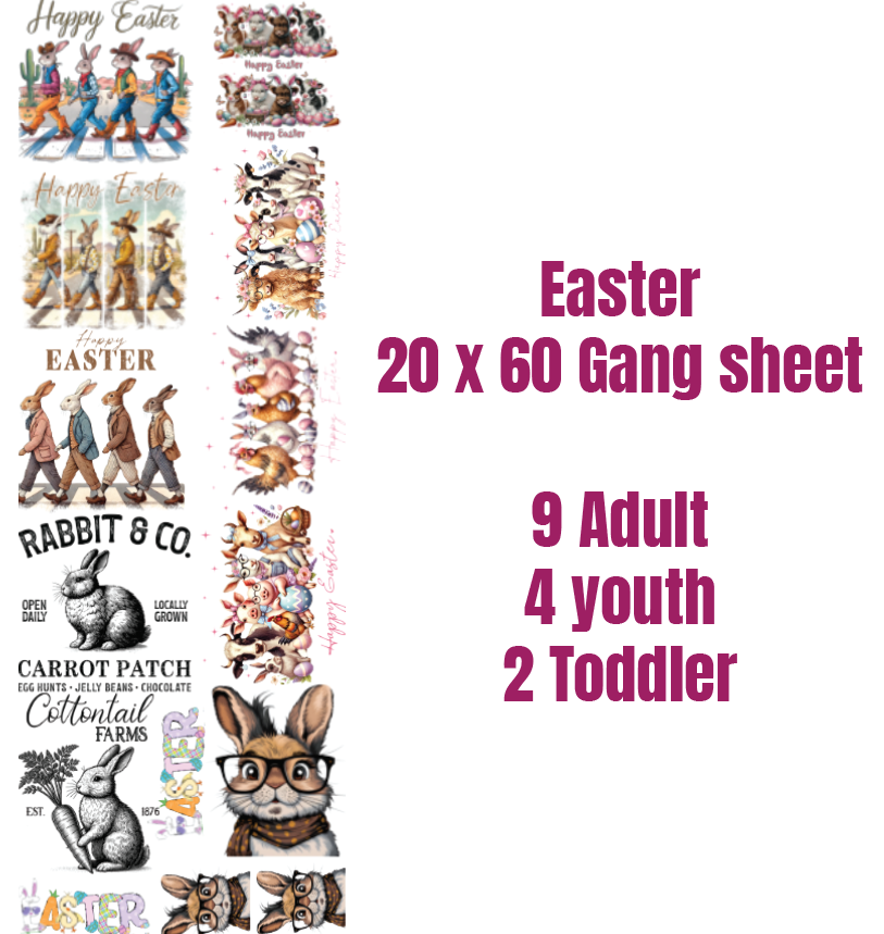 Easter Premade DTF Gang Sheet 21 x 60