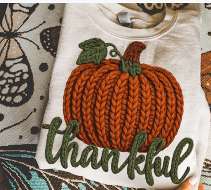 Faux Yarn Pumpkin Thankful DTF Transfer