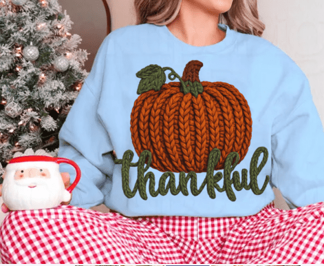 Faux Yarn Pumpkin Thankful DTF Transfer