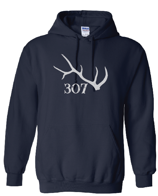 307 Wyoming Bull Elk Antlers Hoodie or T-shirt on Navy