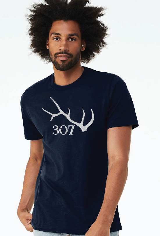 307 Wyoming Bull Elk Antlers Hoodie or T-shirt on Navy