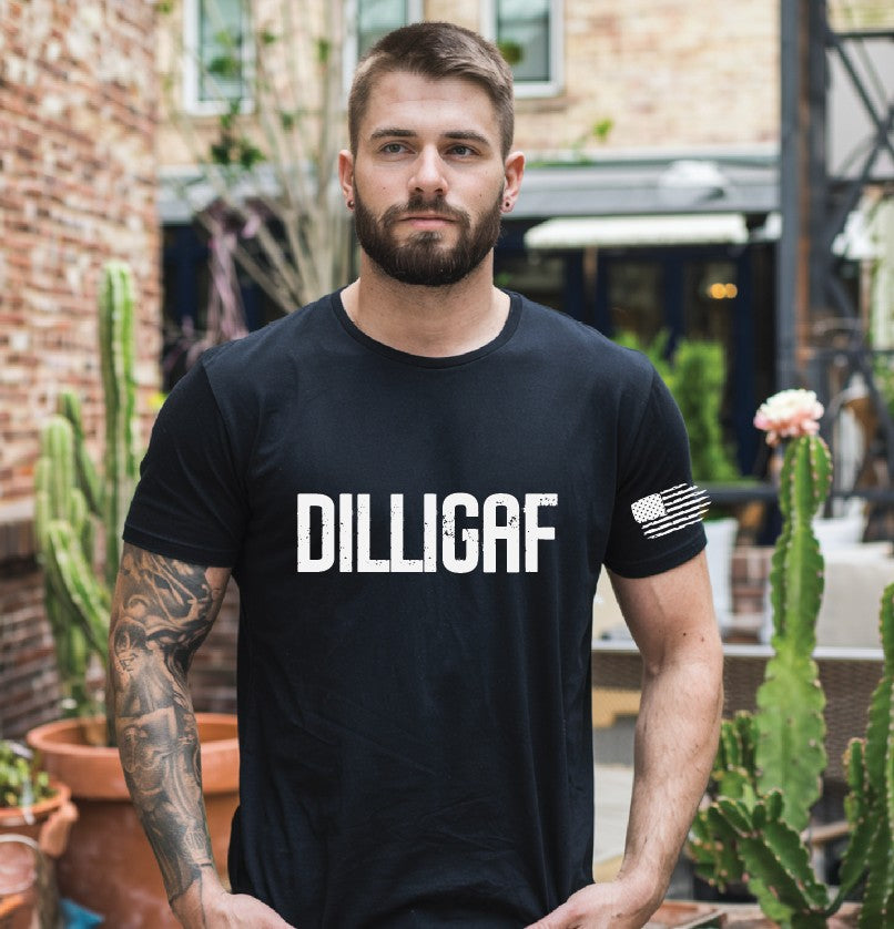 DILLIGAF T-shirt with Flag on sleeve