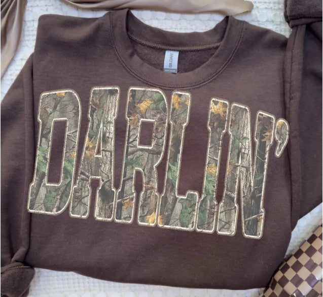 Darlin Camo Brown or sand Crewneck