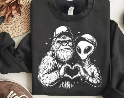 Big Foot Alien Making Heart DTF Transfer