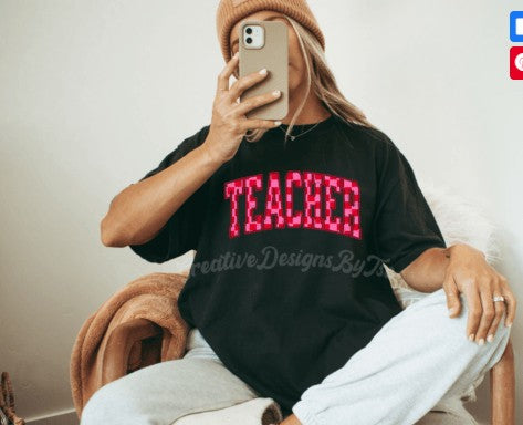 Red and Pink Checkered Teacher DTF Transfer