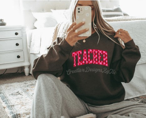Red and Pink Checkered Teacher DTF Transfer