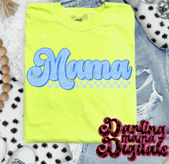 MAMA in blue with Checks DTF Transfer