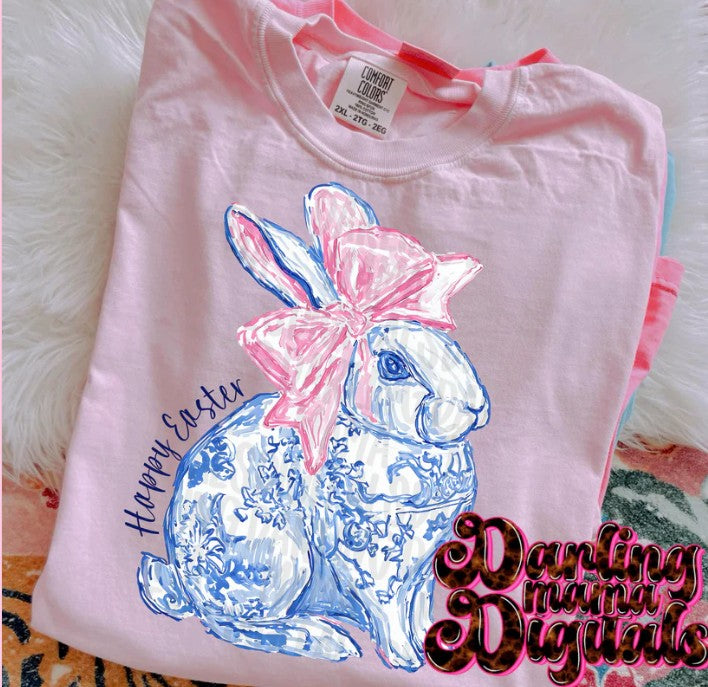 Happy Easter Blue Bunny DTF Transfer