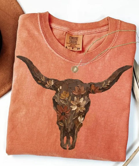 Faux paint bull skull comfort colors t-shirt