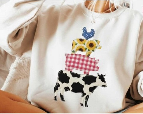 Faux stitch farm animals stack DTF Transfer