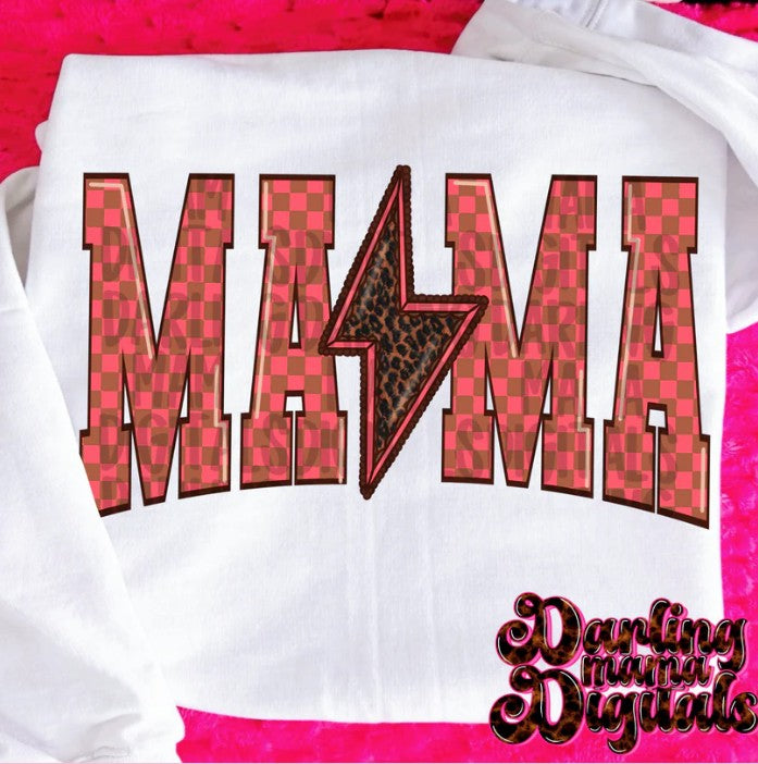 Checkered Mama Lighting bolt DTF Transfer