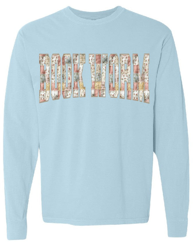 Faux quilt book worm DTF Transfer