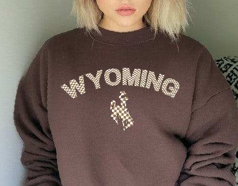 Brown and white checkered WYOMING Crewneck
